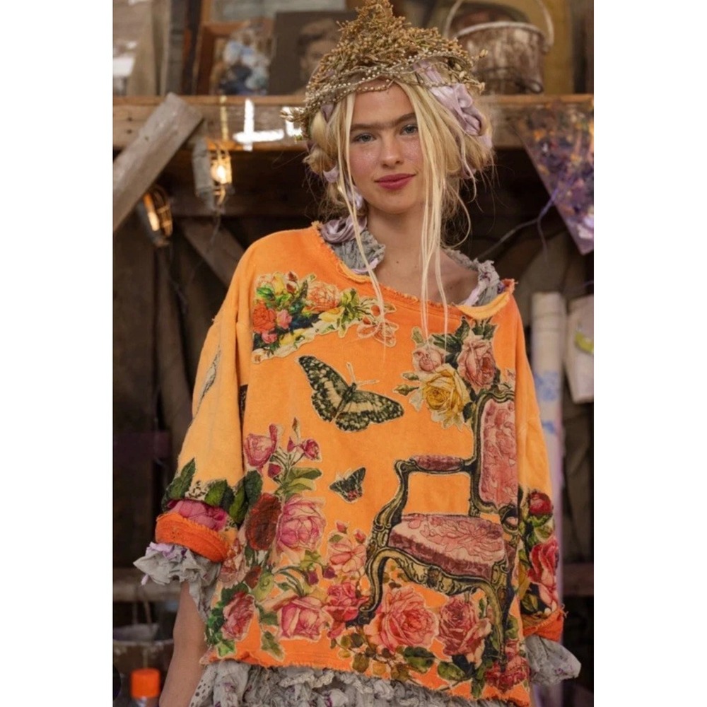 Magnolia Pearl RARE Hermosa Sweatshirt Orange Floral Butterfly NWT